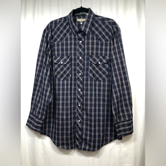 Roper Gold Collection Blue White Red Plaid Pearl Snap Button Mens Shirt Large - Picture 16 of 16
